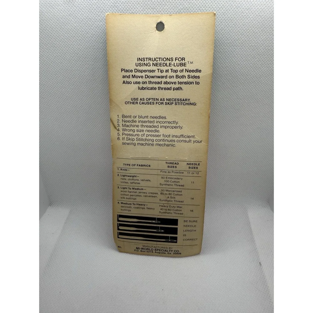 Vintage M&M Needle-Lube Sewing Machine Lubricant 1/2oz Sealed‎ Carded Package